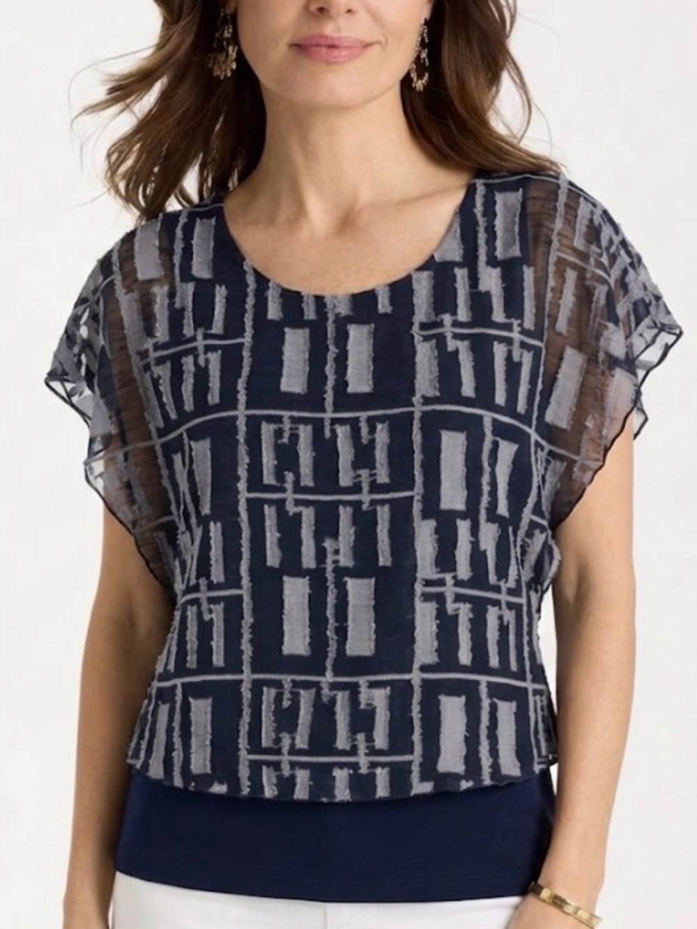 Joseph Ribkoff Blue Grey Chiffon Textured Layered Dolman Top 10 Quiet Luxury